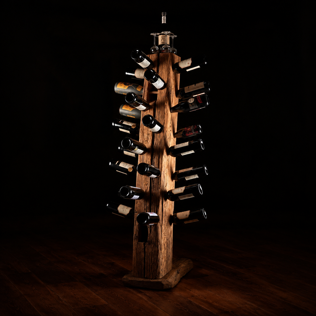 Wein- und Grappaständer Ela aus Altholz, quadratisches Produktfoto ohne Flaschen