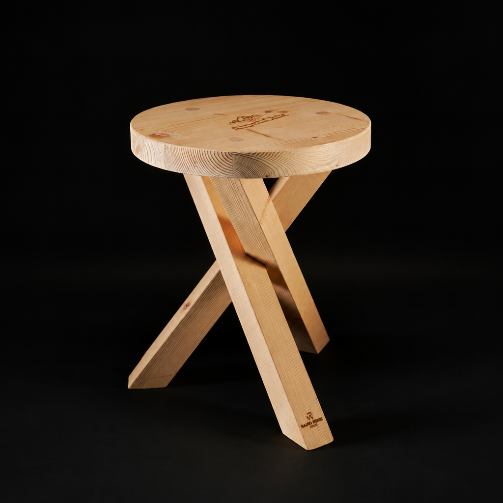 Hocker Alpen Chic mit unveränderten Produktdimensionen und quadratisch erweitertem Hintergrund