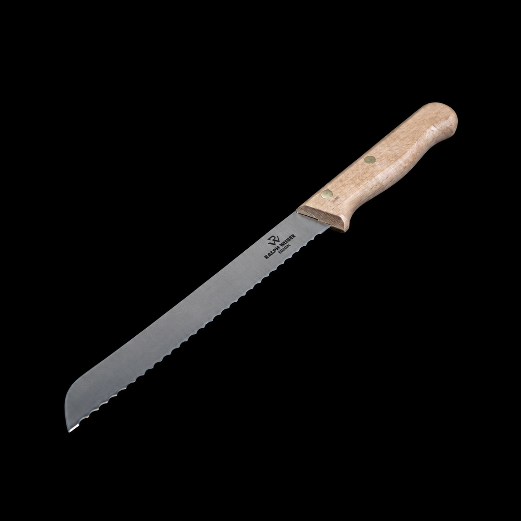 Brotmesser mit unveränderten Produktdimensionen und quadratisch erweitertem Hintergrund